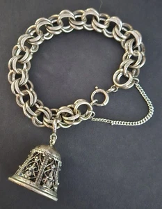 Grobes 925 Sterlingsilber Bettelarmband mit Sterling filigran Glocke Charm 8" - Bild 1 von 3