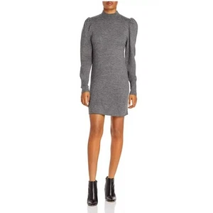 WAYF NEW $89 Lola Puff Sleeve Mock Neck Sweater Dress Gray Large - Picture 1 of 4