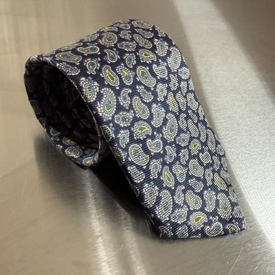 Gravata Kupehiemer masculina azul paisley tecido de seda designer clássica ajustável - Imagem 1 de 4