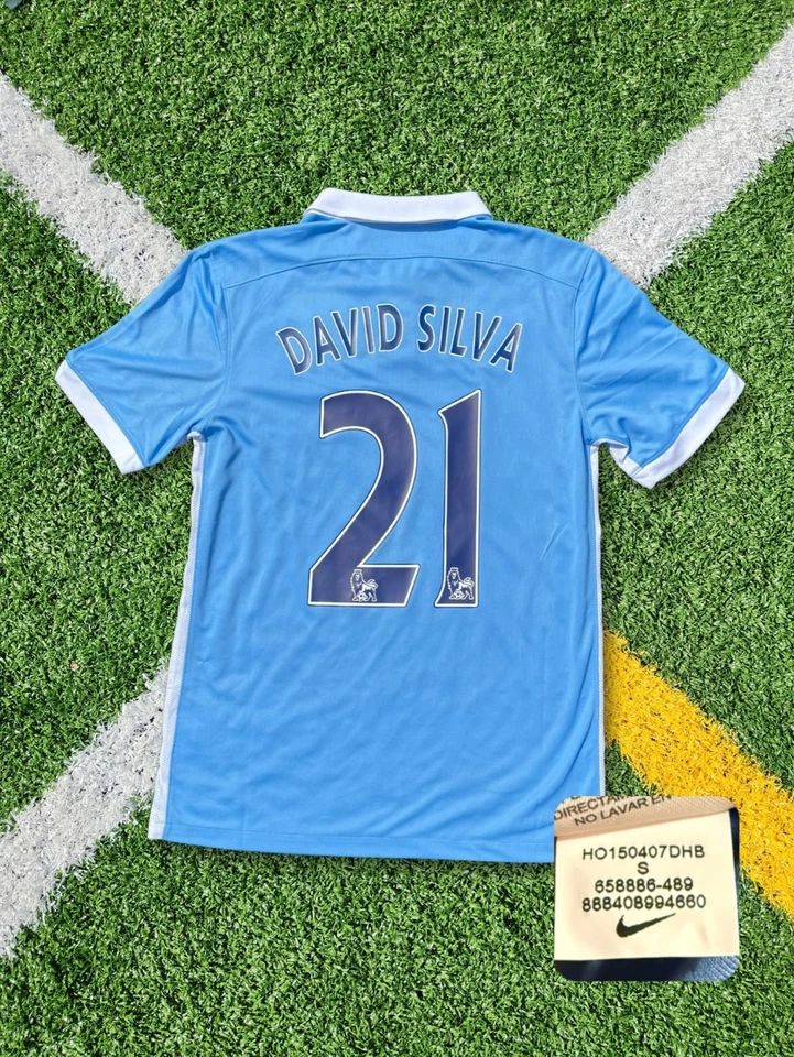 AUTÉNTICA CAMISETA DE FÚTBOL 2015 Man City Home David Silva #21 - vintage talla S Foto 1 de 4