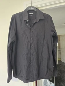 Mens DKNY Slim Fit Shirt long sleeved Black 16" Collar - Picture 1 of 4