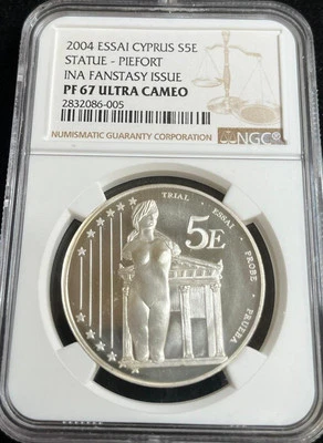 2004 CYPRUS SILVER 5 EURO STATUE INA FANTASY ISSUE NGC PF67 ULTRA CAMEO RARE - Image 1 of 2