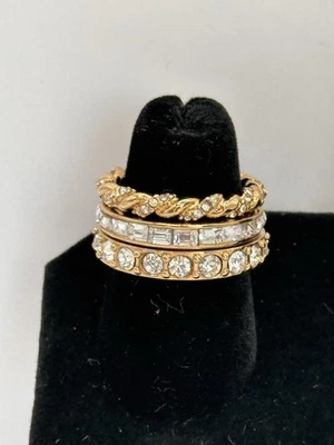 Ann Taylor 3 Stacked Goldtone & Diamond Rhinestone Rings Size 7 - Image 1 of 2