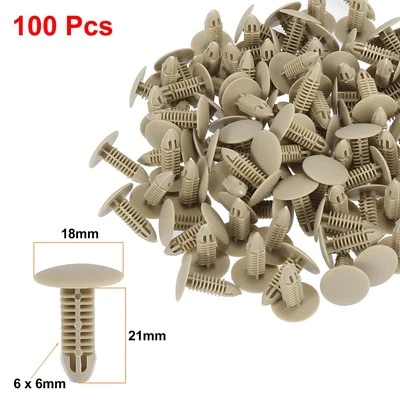 100pcs 6mm Hole Plastic Rivets Fastener Push Clips Khaki for Car Auto Foto 1 de 4