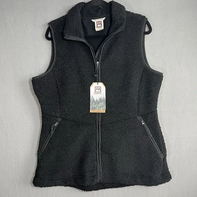 Avalanche Sherpa Deep Pile Black Fleece Vest Full Zip Womens XL NWT Fuzzy Warm - Image 1 of 4