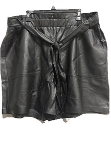 Eloquii Black Faux Leather Shorts Sz 22 Tie Elastic Waist Pockets Modest Mom - Picture 1 of 12