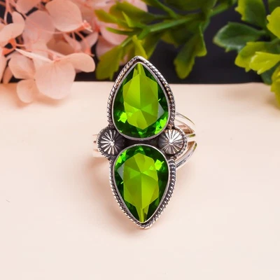 Increíble anillo de plata esterlina 925 maciza con piedras preciosas de peridoto V9416 Foto 1 de 4