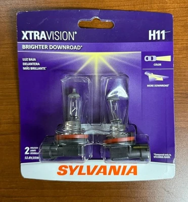 Sylvania H11 XtraVision Halogen Headlight Bulbs - Pair - H11XV.BP2 - NEW - Image 1 of 2