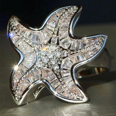 Anéis femininos folheados a prata glamourosos de zircônia cúbica joias de casamento tamanho 6-10 - Imagem 1 de 4