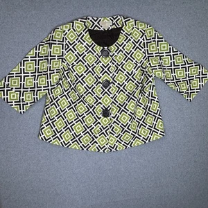 Michael Kors Women’s Top Plus Size 2X Green Brown Knit 3/4 Sleeve Large Button - Picture 1 of 6