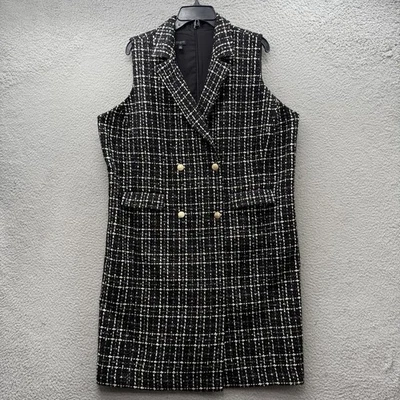 Talbots Double Breasted Tweed Mini Dress Sleeveless Black White Metallic Size 16 - Image 1 of 4