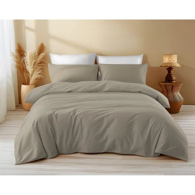 Housse de couette en coton uni taupe - Sleep Time, 100 % pur coton, douce, respi - Photo 1/4