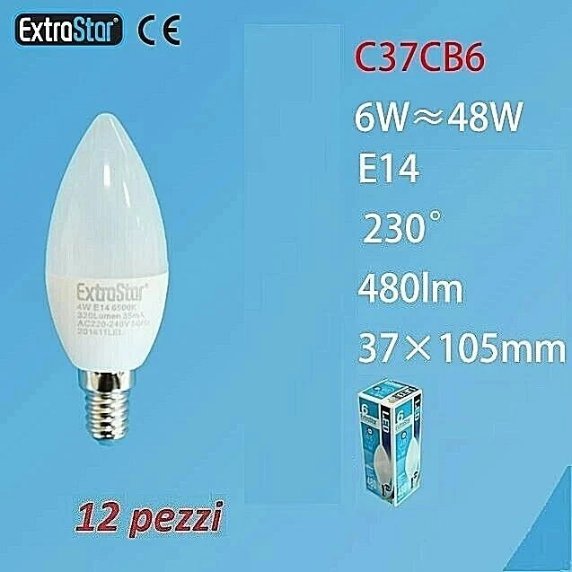 x 16 Pezzi Lampadine Lampade Extrastar G37CB6 Led E14 6W 480lm Luce Fredda Sus - Immagine 1 di 1