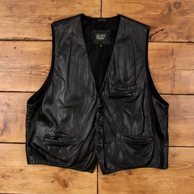 Chaleco de cuero vintage Irvine Park 2XL chaleco de motociclista años 90 negro Foto 1 de 4
