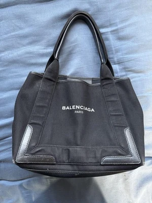 Authentic Balenciaga Small Cabas Tote Bag Top Handle Black Cotton Leather Logo - Image 1 of 4
