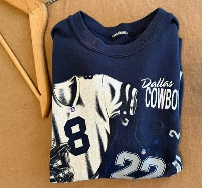 Suéter De Colección Años 90 Dallas Cowboys Cuello Redondo Nuez moscada Adulto Grande Aikman & E. Smith Foto 1 de 4