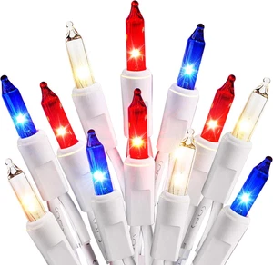 4. Juli Deko Patriotische Lichter 100 Stück Mini Rot Weiß Blau Glühlampe - Bild 1 von 12