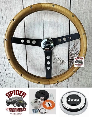 1976-1995 JEEP wood steering wheel 13 1/2" WALNUT BLACK SPOKE - Image 1 of 4