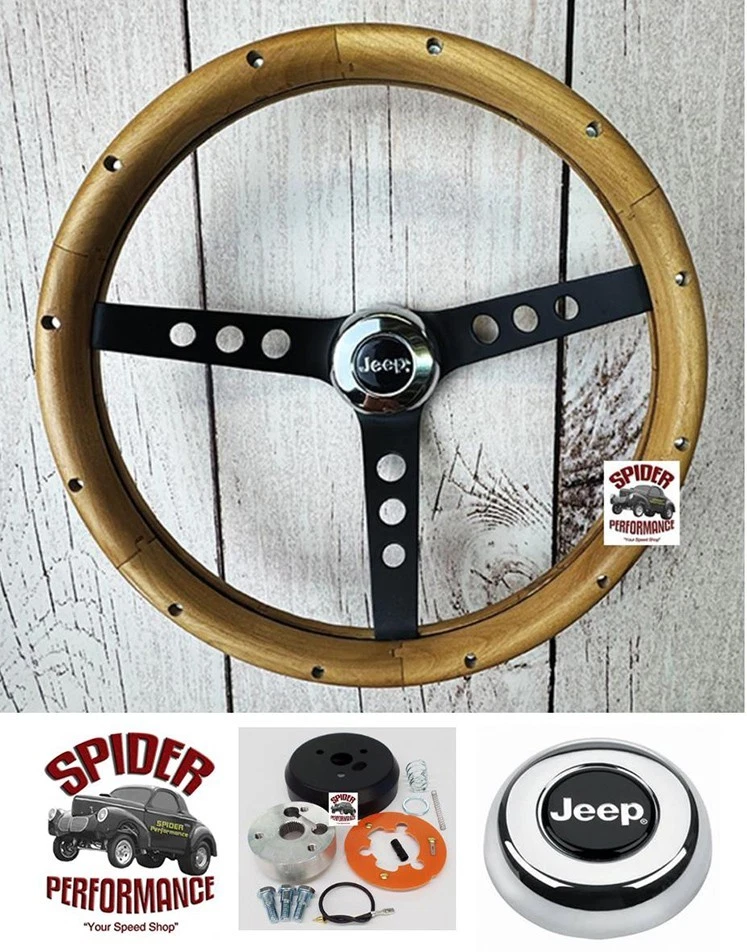 1976-1995 JEEP wood steering wheel 13 1/2" WALNUT BLACK SPOKE - Image 1 of 4