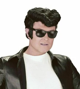 Greaser Wig Black 1950s Men's Rock 'n' Roll Danny Zuko Teddy Boy Elvis Costume - Picture 1 of 2