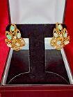 Vintage LA TRIOMPHE 14K Yellow Gold Opal and Diamond Earrings