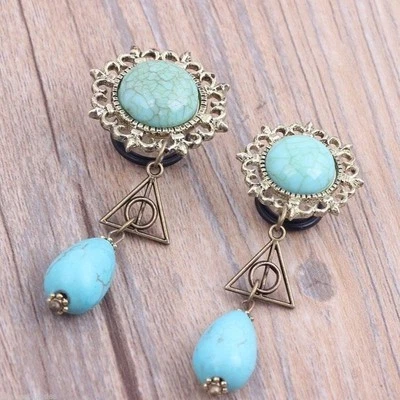 PAR-Turquesa con tapones para los oídos colgantes de acero de una sola llamarada 12 mm/1/2" G Foto 1 de 3