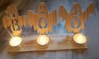 Handmade Ghosts Saying Boo Tealight Candle Stand Halloween Decoration Wooden