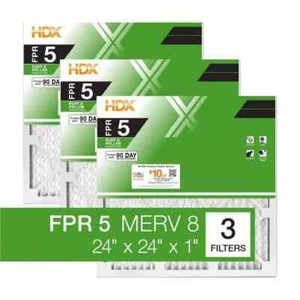 24 x 24 x 1 Standard Pleated Air Filter FPR 5, 3-Pack, Air Filters Replacement - Picture 1 of 6