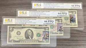 1976 $2 Two Dollar Bill - Stamped 4/13/1976 PCGS 64 PPQ FDOI 3 Consecutive SN V2 - Picture 1 of 2