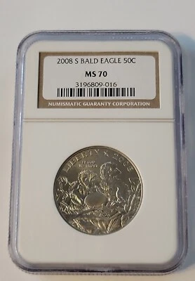 2008-S MS70 Commemorative Half Dollar Bald Eagle NGC Brown Label 58 - Image 1 of 4