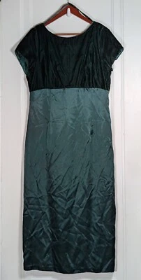 复古 Niki Livas 16 码 Midi 连衣裙 90 年代 Y2K 天鹅绒晚礼服绿色翡翠 — 第 1/4 张图片