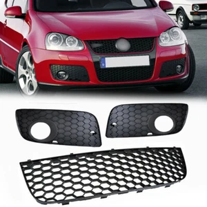 Front Bumper Lower Grille+ Pair Fog Light Grill Cover For VW Mk5 Golf Gti 05-09 - Picture 1 of 10