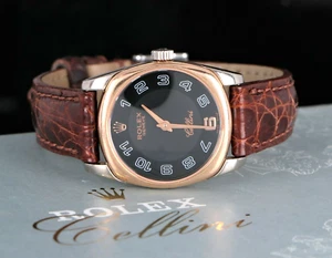 Ladies Rolex Cellini Danaos 18K Rose White Gold 25mm Black Dial Wrist Watch 6229 - Picture 1 of 9