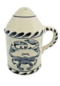 Ceramic Blue White Salt Seasoning Shaker Handle Stovetop Crab Coastal Beach 4" - Picture 1 of 4