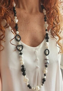 ❤️🧡💛COLLANA DONNA PIETRE DURE BIANCO E NERO ONICE, MURRINE, PERLE DI MAIORCA❤ - Foto 1 di 12