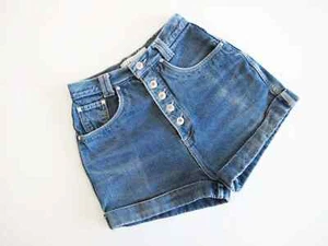 Vintage 90s Denim Shorts 24 XS S - 90s 2000s Anchor Blue High Waist Button Fly - Picture 1 of 3