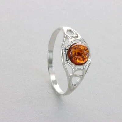 Anillo telaraña coñac/marrón ámbar báltico Halloween - PLATA ESTERLINA 925 #69e Foto 1 de 4