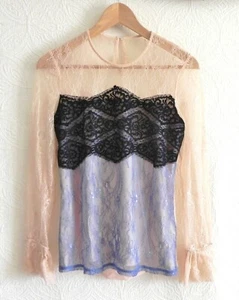 Top de encaje Morgan de Toi poeta/manga larga multicolor forrado talla 38 (US 6) - Imagen 1 de 12