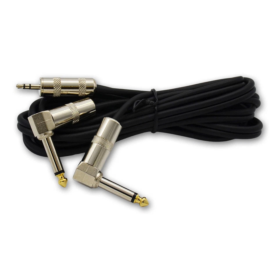 2x 6.35mm Mono 1/4" Right Angle Male Plug to 3.5mm Stereo 1/8" Audio Cable Made - Image 1 of 4