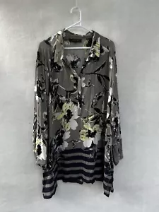 🦋 ORIGINAL MAGGIE T VISCOSE GREY FLORAL shirt Tee Top Blouse 20 - Picture 1 of 3
