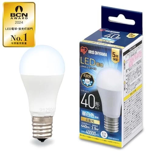 [E17] IRIS OHYAMA LED bulb 40W equivalent daylight white base diameter 17mm wide - Image 1 of 1