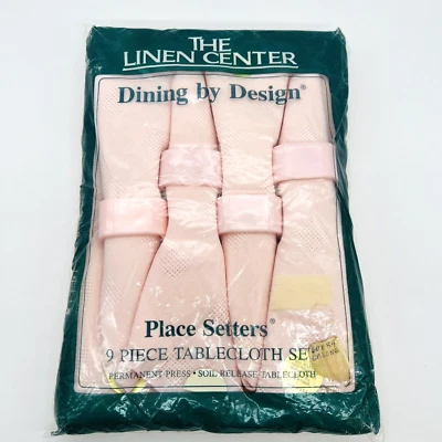 Vtg Bardwil Linens Pink Tablecloth 4 Napkins & Rings 60" x 84" Oblong NIB - Image 1 of 4