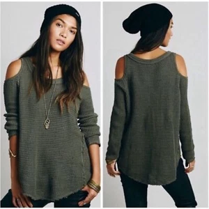 Free People Sunrise Cold Shoulder grüner Thermo Pullover Oberteil Größe: Small - Bild 1 von 8