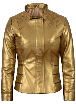 Женская куртка из натуральной овечьей кожи золотистая классическая вечеринка клубная одежда байкерская куртка - Изображение 1 из 4