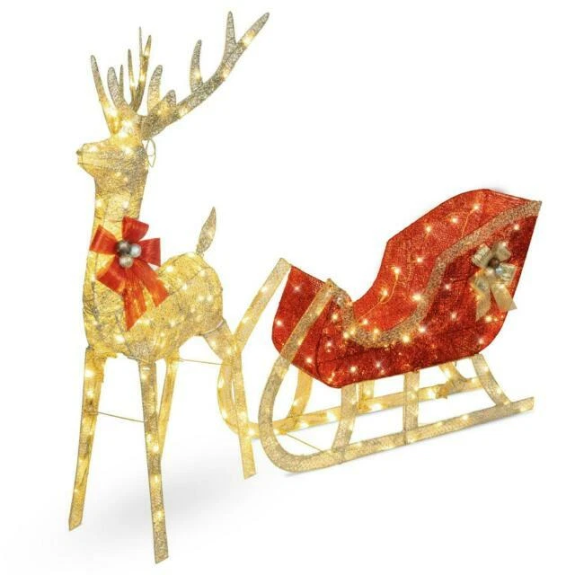 Best Choice Products LED Lighted Christmas Reindeer & Sleigh Outdoor Decor Set