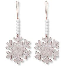 Wooden Bead Snowflake Ornaments - Set of 2 Country Primitive Decorations Tree