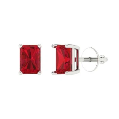 Simulated Pink Tourmaline Stud Earrings, Screw back (1 cttw 6x4mm Emerald-Cut) - Image 1 of 4