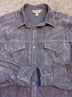 Camisa L~Decree Gris Botón Lavado Ácido~Pestaña Enrollable Mangas Largas~Algodón~USADA EN EXCELENTE ESTADO Foto 1 de 4