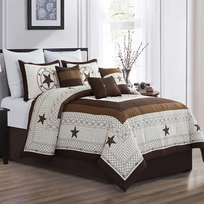 HIG 7 Pieces Print Classic Luxury Retro Style Comforter Set-Queen King Size