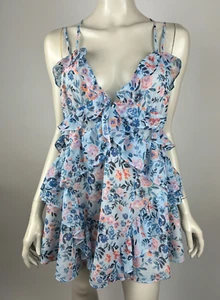 Lovers + Friends Rae Kleid Damen S Neu mit Etikett $ 178 Mini Rüschen Blumen gefüttert Chiffon - Bild 1 von 13